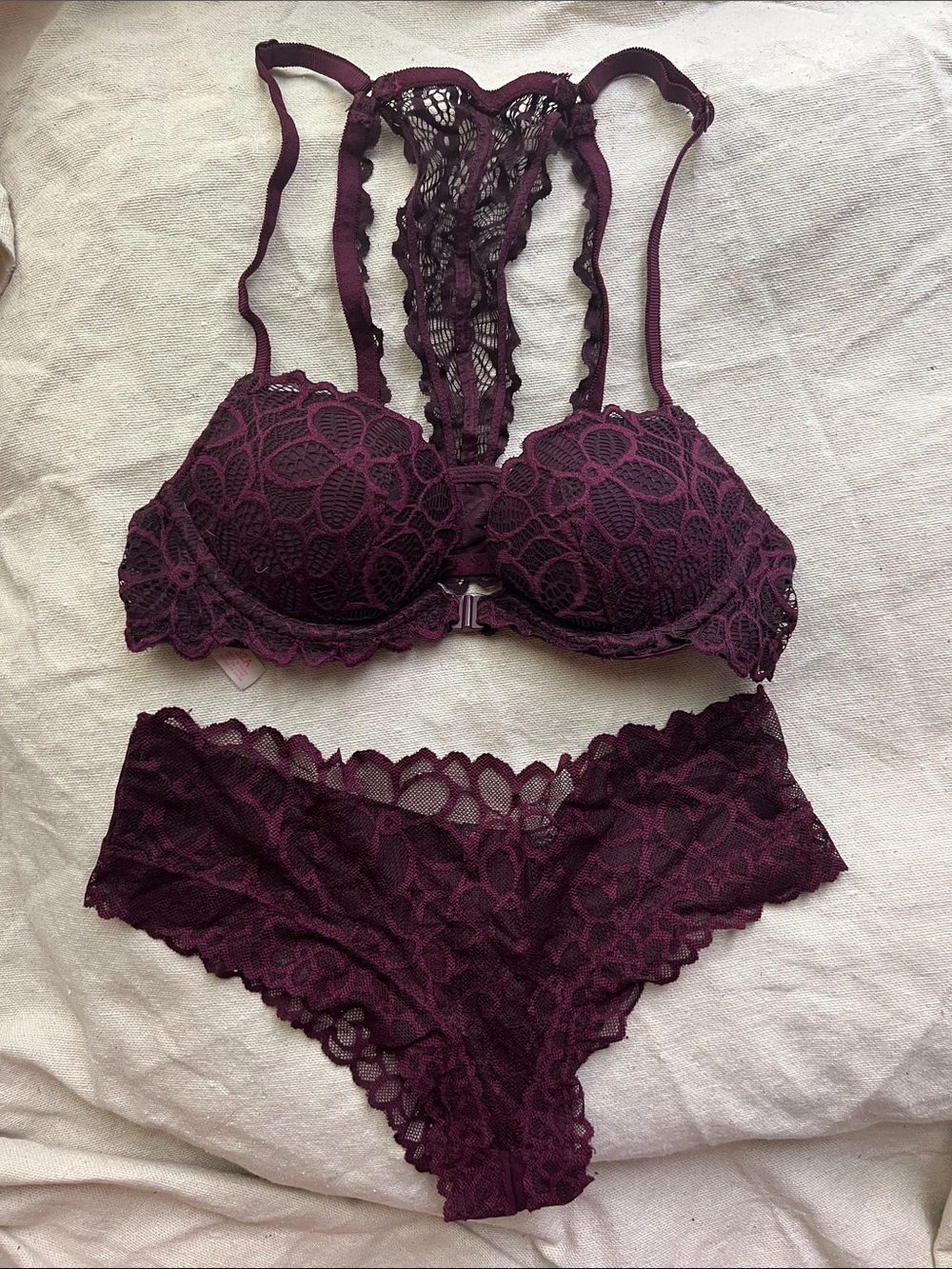 PINK Victoria's Secret Lace Racerback Bra & Bikini Set in Plum